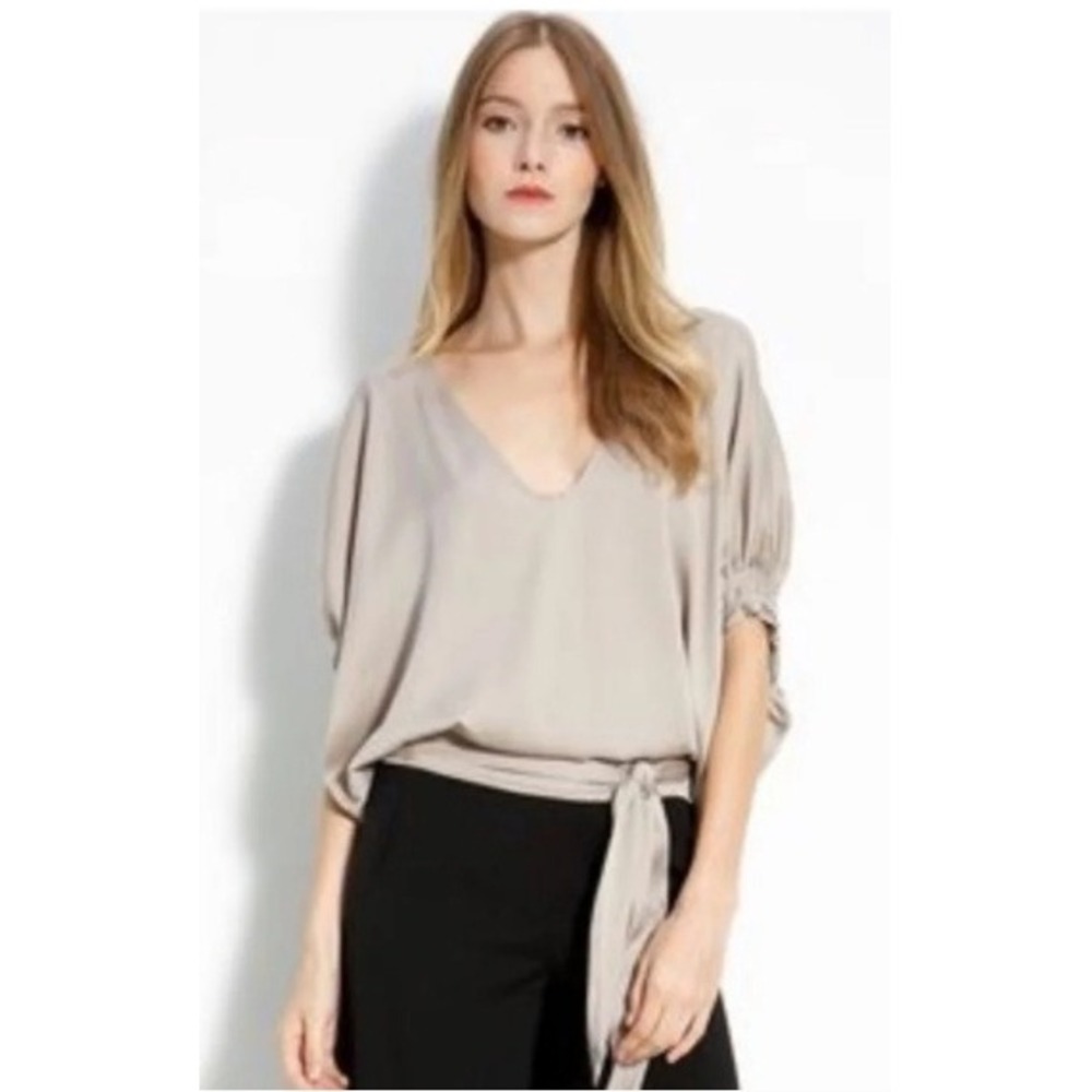 Diane Von Furstenberg Edna Top Silk Blend Taupe Stretch Chic Coquette Career 0